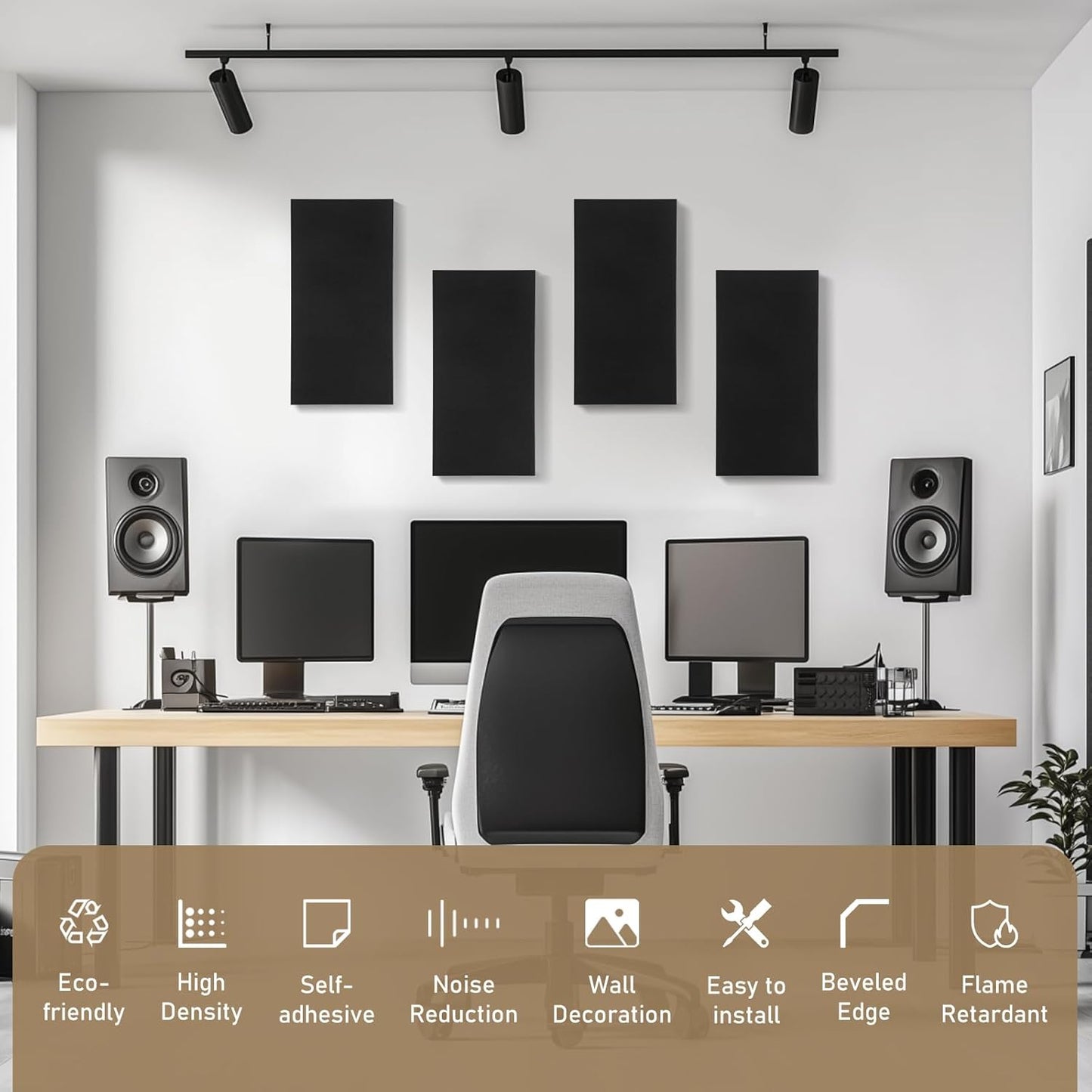 Fabric Sound Proof Foam Absorbing Acoustic Wall Panels 23.6’’x11.8’’ 4PCS Noise Cancelling for Room Home Studio Office Theater, Black