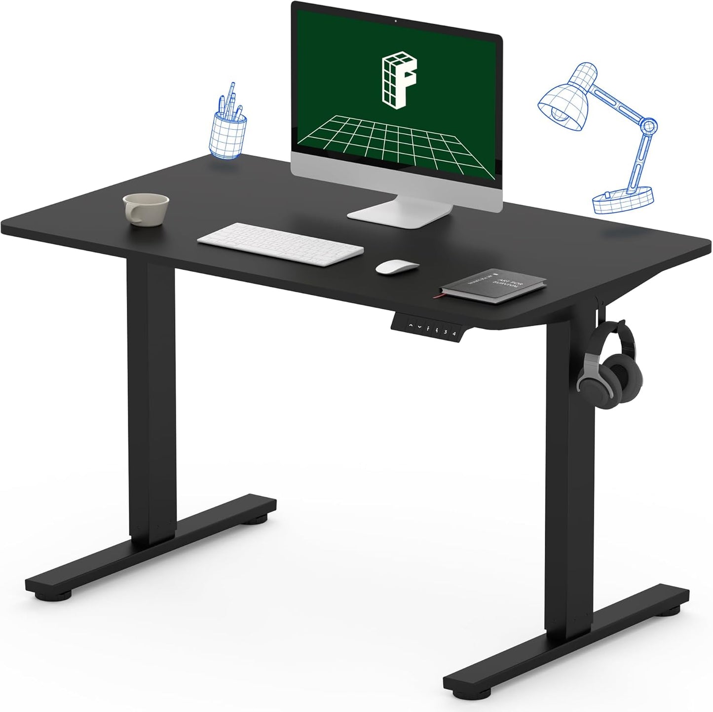 FLEXISPOT One-Piece Electric Standing Desk, 40 x 24 Inches Adjustable Desk with Seamless Desktop, Memory Controller Height Adjustment (Black Frame + Black Desktop, 2 Packages)