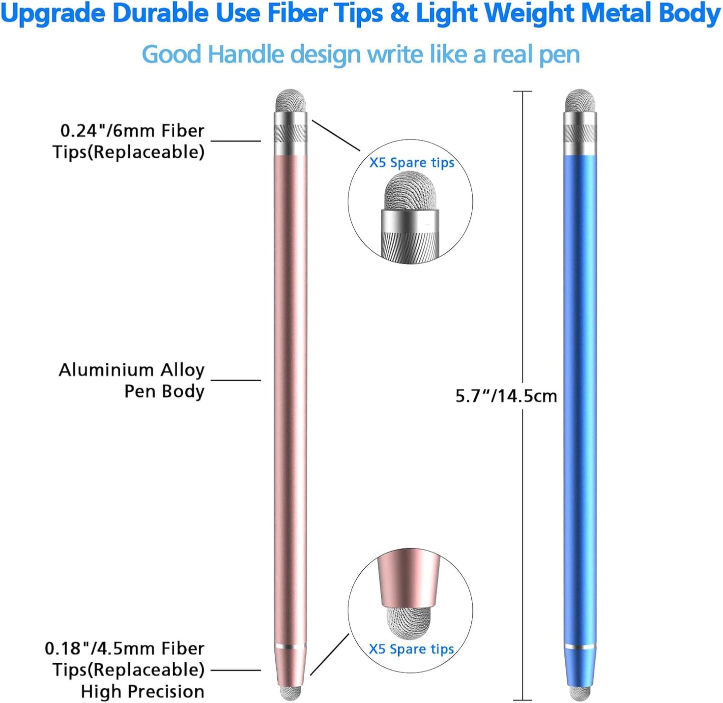 Stylus Pen for Touchscreen, 5 Pack Dual Fiber Stylus, High Sensitivity and Precision, Universal Stylus Pen for Ipad,iPhone,Android, Galaxy Microsoft Surface,Kindle All Capacitive Touch Screens