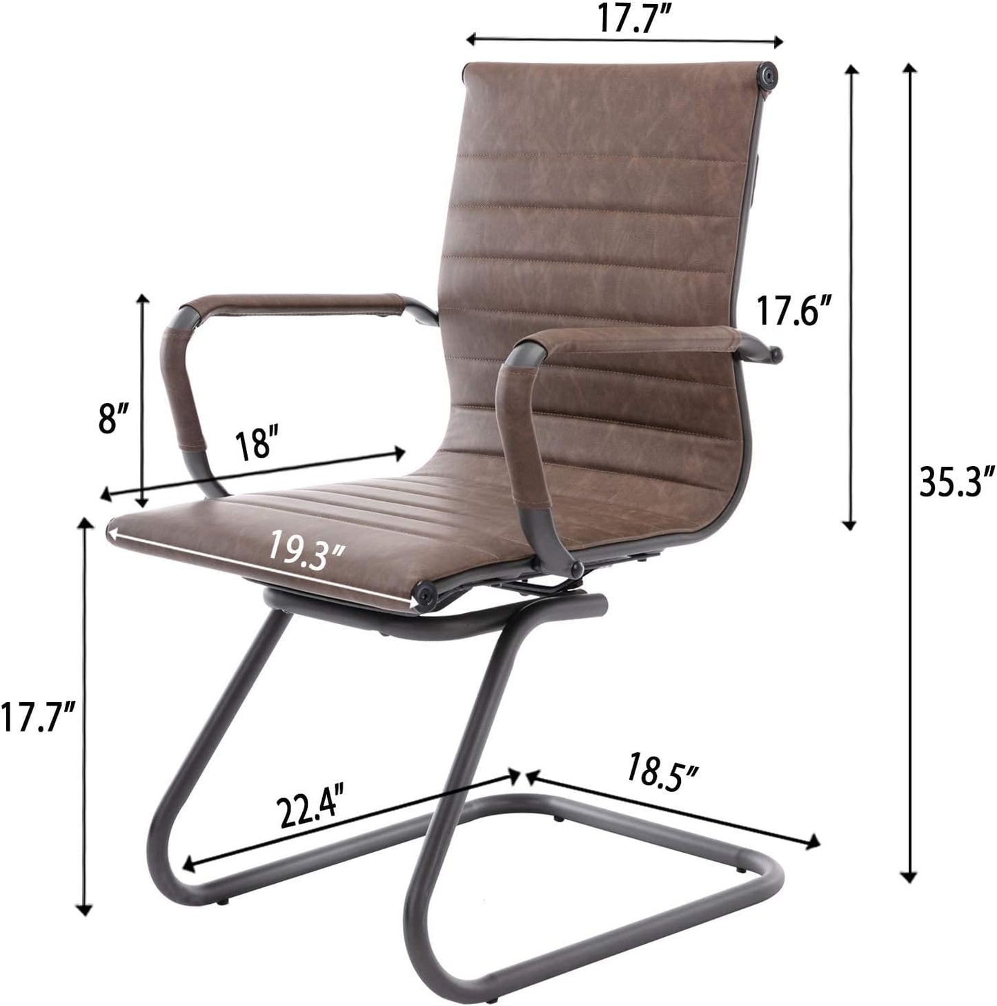 Office Desk Chair No Wheels Set of 6 PU Leather Computer Chairs Mid Back Guest Chairs for School Reception Conference Waiting Room, Vintage Brown