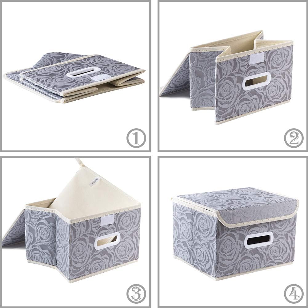 PRANDOM Collapsible Storage Boxes with Lids Fabric Decorative Storage Bins Cubes Organizer Containers Baskets with Cover Handles Divider for Bedroom Closet Living Room 9.8x7.9x6.7 Inch 3 Pack