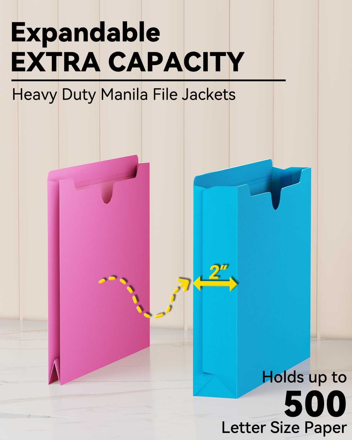 Ansook Plastic 2 Inch Manila File Jackets,Letter Size,Expanding File Jacket, Reinforced Straight Cut Tab,Heavy Duty 2 Inch Expansion Pocket,Poly File Jacket for Office,Home,12 Pack,Assorted Color