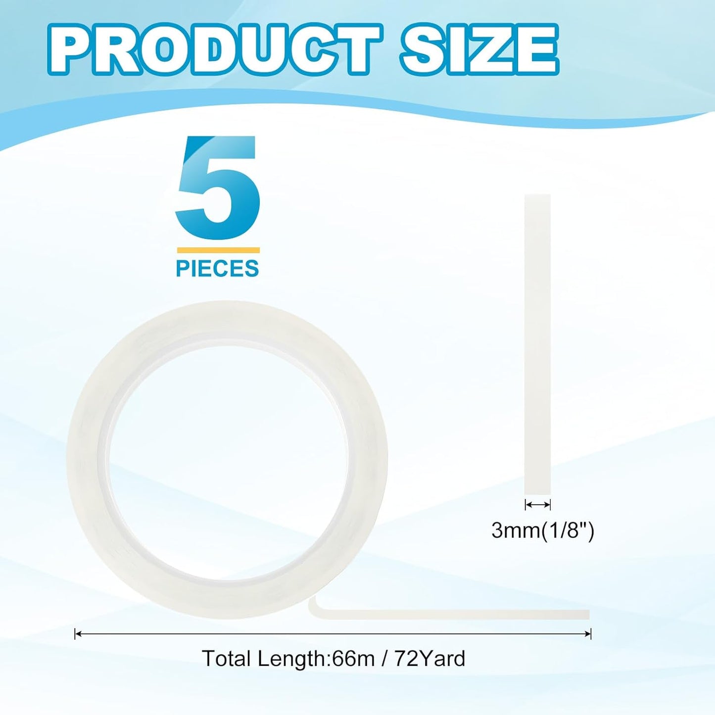 MECCANIXITY Whiteboard Tape 1/8" x 72 Yard Pinstripe Graphic Chart Line Grid Marking Tapes for Classroom Office Dry Erase Board Art, Clear, Pack of 5