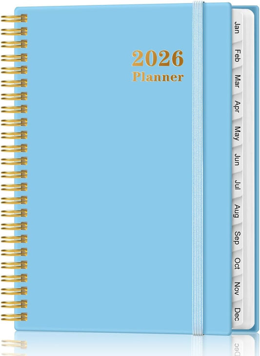 2026 Planner - Weekly and Monthly Calendar Planner from Jan 2026 - Dec 2026, Planner 2026 Spiral Bound with 12 Monthly Tabs, Inner Pocket, Perfect for School Office Supplies, 6.4" x 8.5", Blue