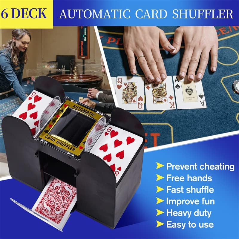Automatic Card Shufflers 2/6 Deck (Playing Cards Included) - Battery-Operated Electric Shuffler Heavy Duty - Great for Casino, Home & Tournament Use for UNO, Blackjack, Texas Hold'em, Phase 10