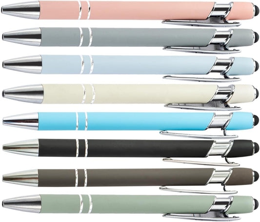 PASISIBICK 8 Pieces Ballpoint Pens, 2-in-1 Stylus Tip Retractable Ballpoint Pen, Metal Stylus Pen for Touch Screens, 1.0 mm Black Ink
