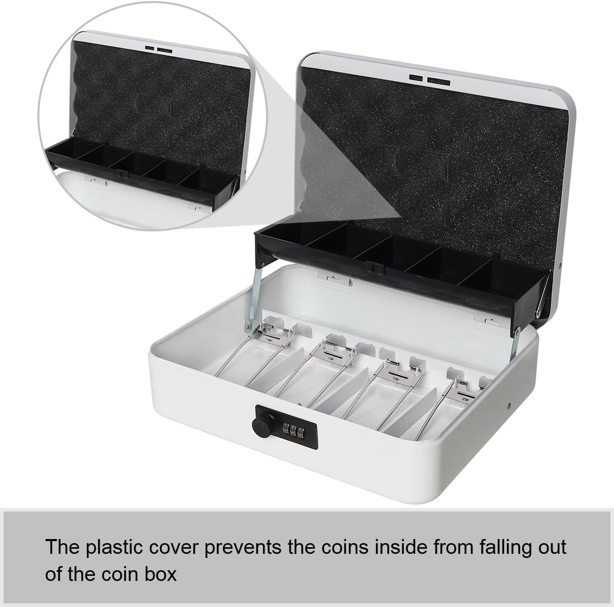 Jssmst Locking Large Metal Cash Box with Money Tray, Money Box with Combination Lock, White, SM-CB0511L