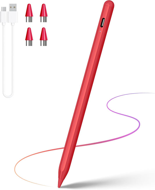 DRYMOKINI Stylus Pen for Touchscreen, Active Stylus Pen Compatible for Android and iOS Tablet/Phones, Rechargeable Universal Stylist Pencil Compatible for A-pple/i-Pad/Phone Tablet, Red