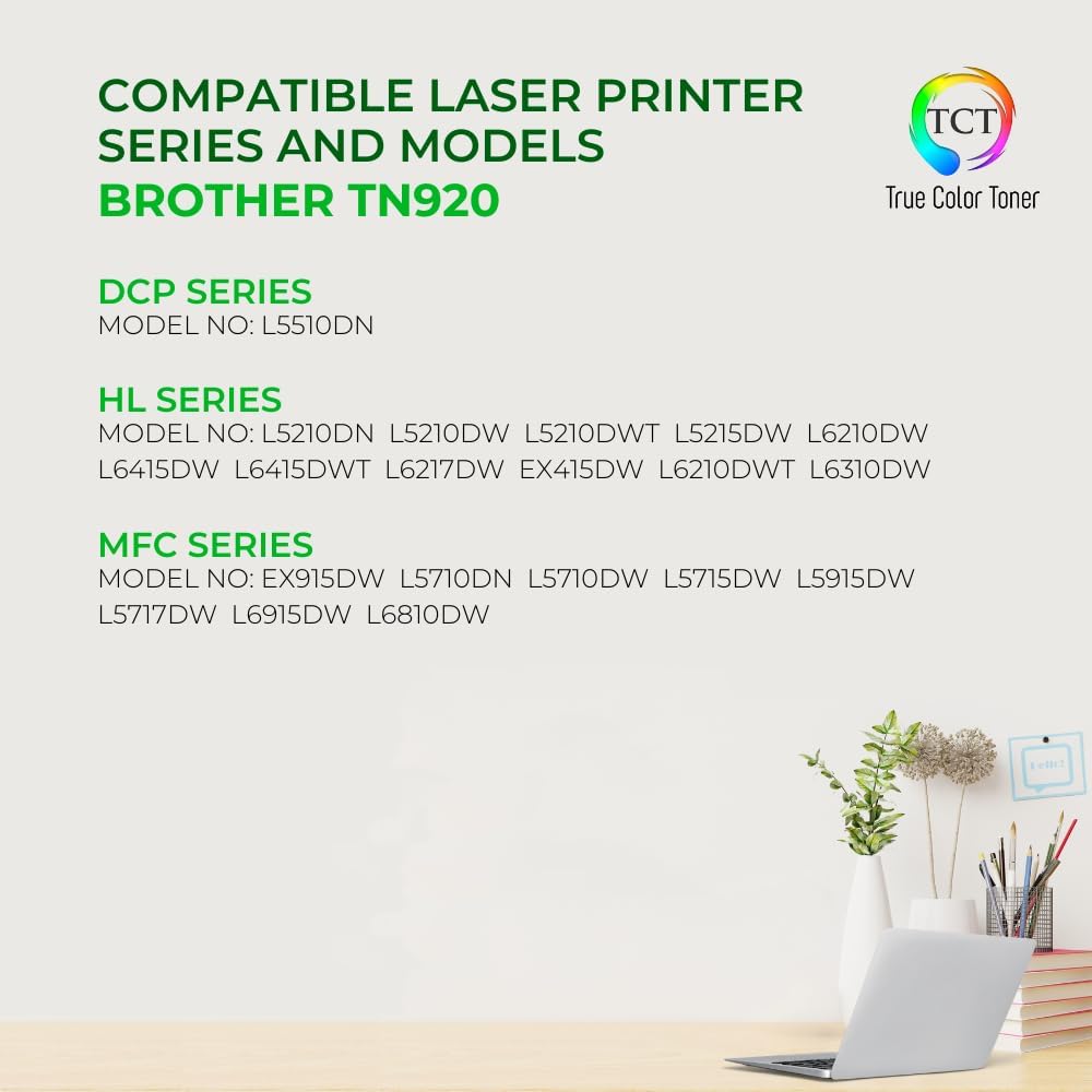TCT TN920 Toner Cartridge - Compatible Replacement for Brother TN920 TN-920 Works with Brother HL-L5210DN L5210DW L5210DWT L5215DW DCP-L5510DN Printers (3,000 Pages)