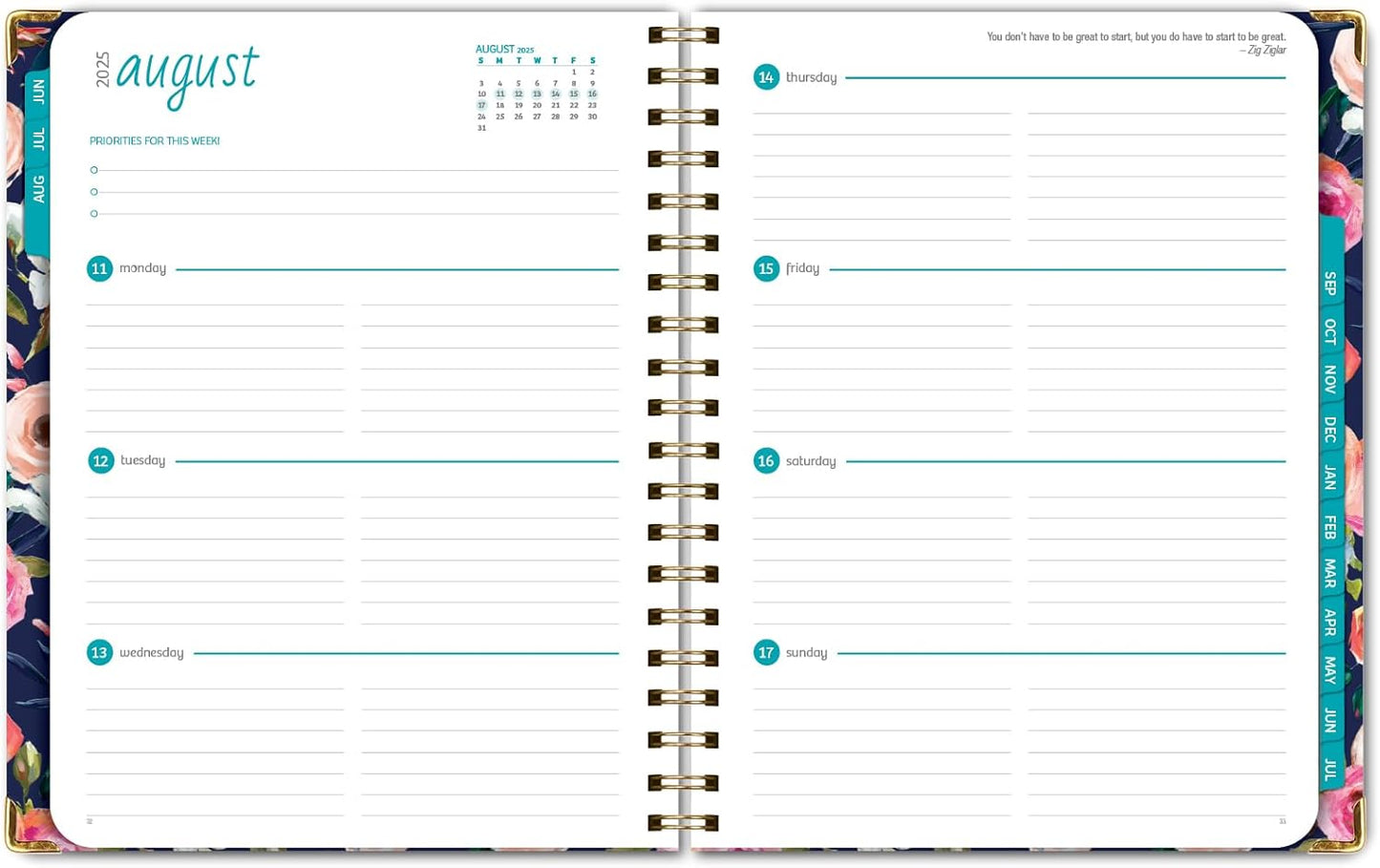 HARDCOVER Academic Year 2025-2026 Planner: (June 2025 Through July 2026) 8.5"x11" Daily Weekly Monthly Planner Yearly Agenda. Bookmark, Pocket Folder and Sticky Note Set (Small Navy Floral)