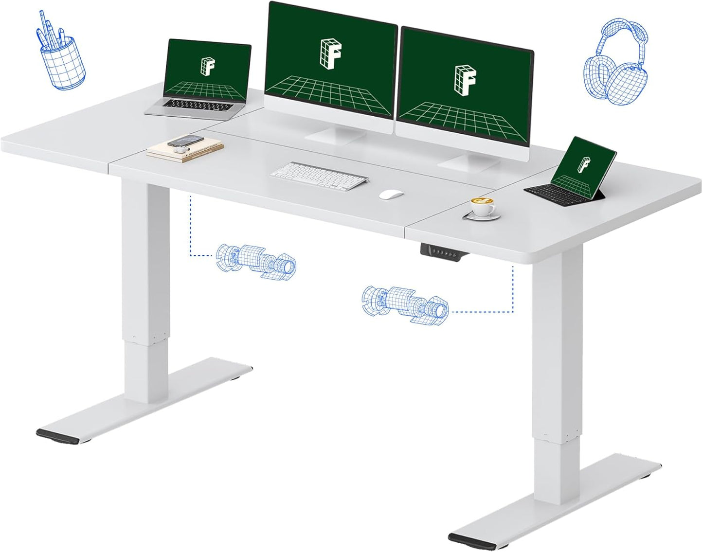 FLEXISPOT 71 x 32 Inch Dual Motor Standing Desk, Computer Desk with Memory Controller, Home Office Desk with Splice Board (White Frame + 71" White Desktop, 2 Packages)