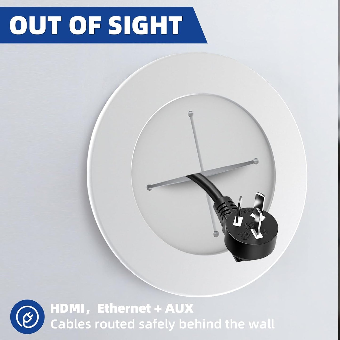 TV Wire Hider Kit for Wall Mount TV, White in Wall Cable Management Kit, Includes 2 Pass Throughs and Hole Saw Drill Attachment for Easy Install(Black) (RO-YCX-2P-BK)