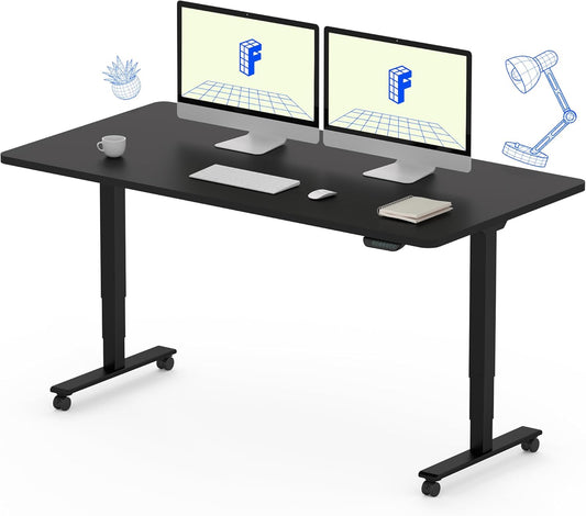FLEXISPOT E6 MAX Dual Motor 3 Stages Standing Desk 55x28 Inch Whole-Piece Board Electric Height Adjustable Stand Up Desk 150KG Load Capacity(Black Frame + Black Desktop)