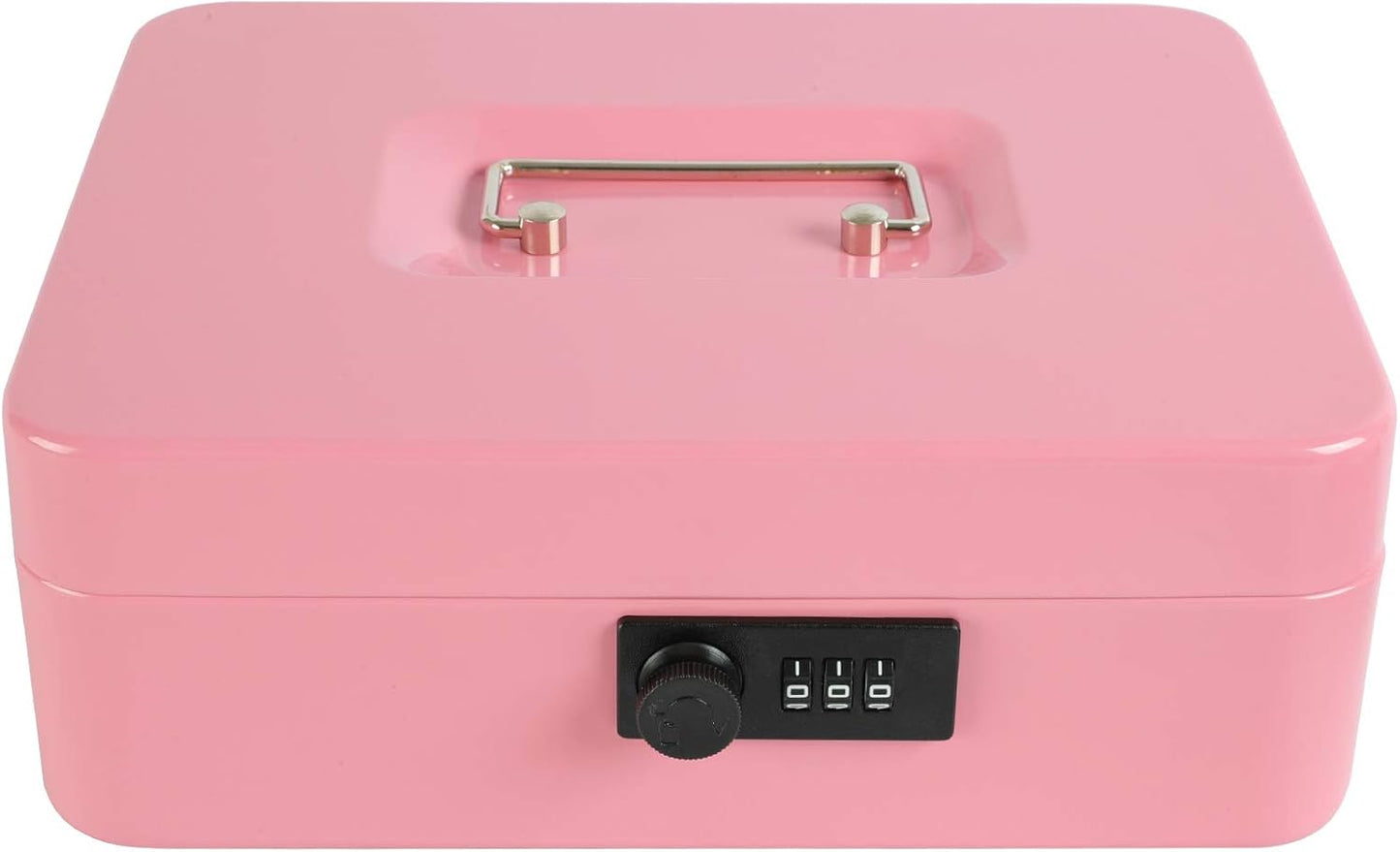 xydled Steel Cash Box Safe with Combination Lock,Money Safe Box with Removable Coin Tray,Large,9.84"x 7.87"x 3.54",Pink