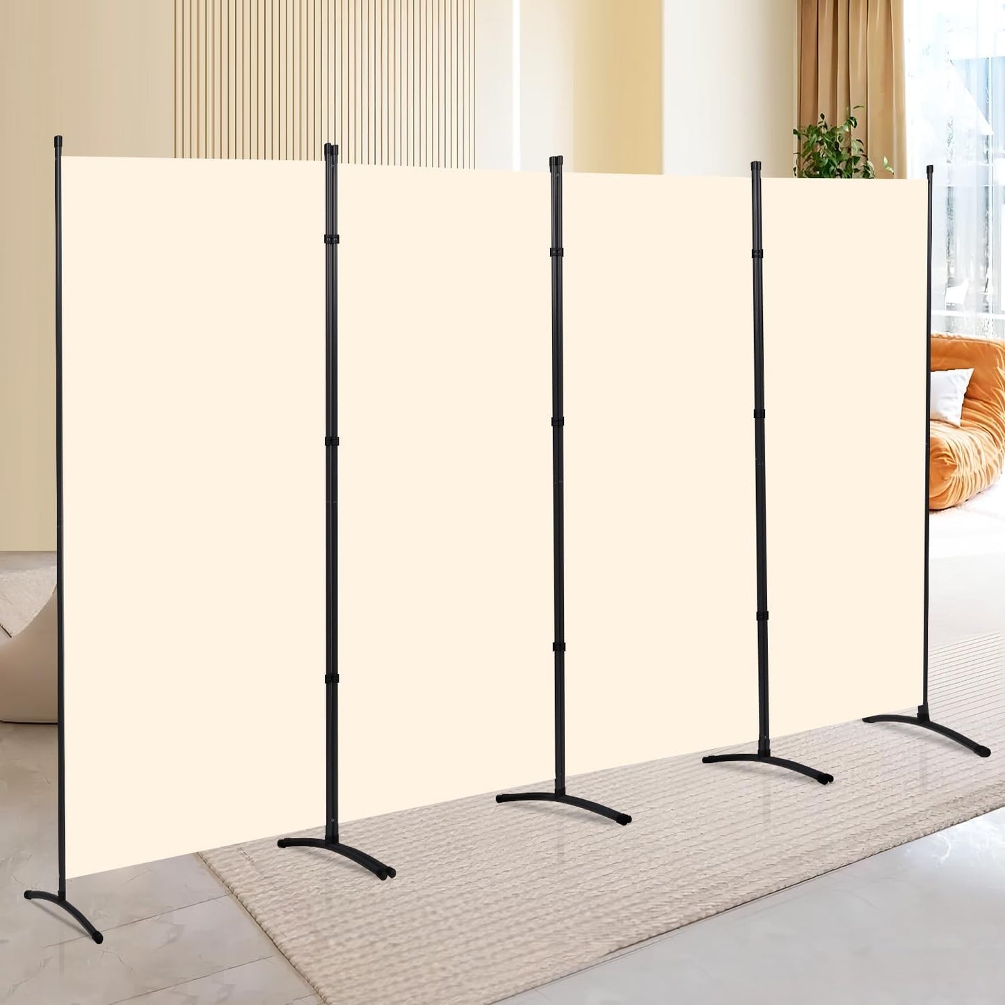 4 Panel Folding Privacy Screens, 6 FT Tall Wall Divider with Metal Frame, Freestanding Room Divider for Office Bedroom Study (4 Panel, Beige)