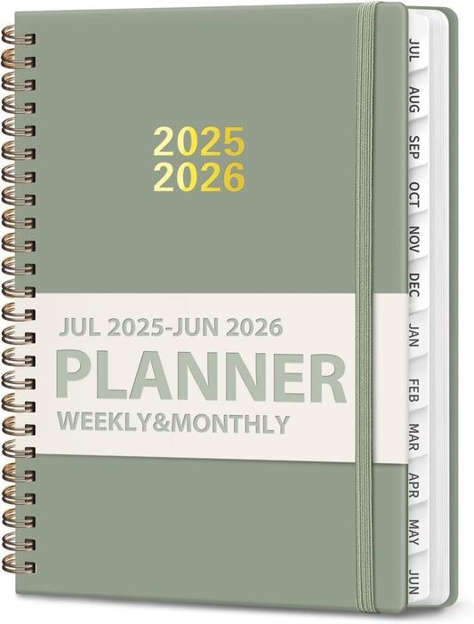 Planner 2025-2026, Weekly and Monthly Calendar Academic Planner (July 2025 - June 2026), Hardcover Teacher School Student Agenda with Tabs, Ideal for School Office Supplies, A5 (6.3" x 8.5") - Green