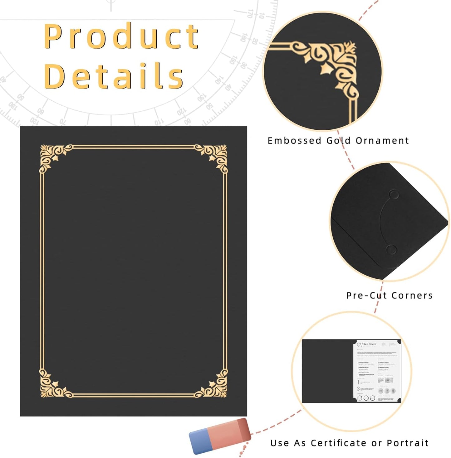 HAUTOCO 30 Pcs Certificate Holders, Black Diploma Folders Document Covers with Gold Foil Border for Letter Size 8.5x11 Cardstock, Award, Graduation