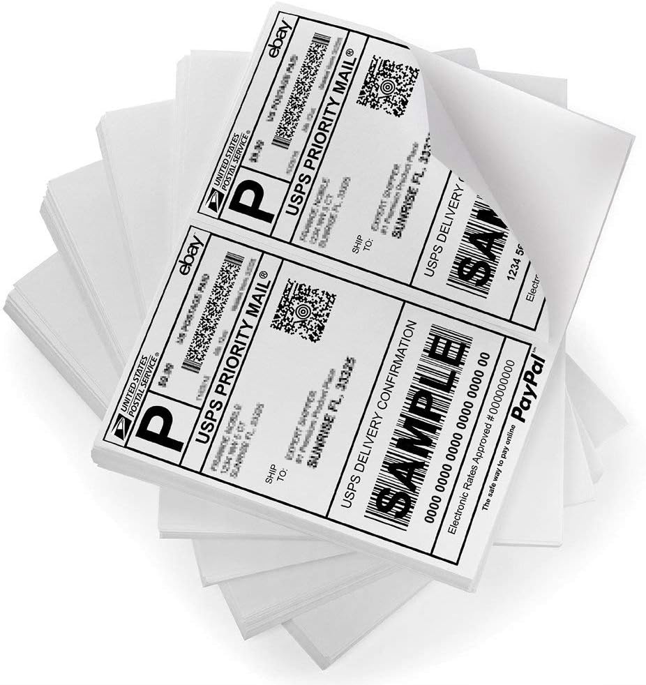 FungLam Shipping Labels 2 per Page - Half Sheet Shipping Labels for Laser & Inkjet Printers - 8.5 x 5.5 Self Adhesive Mailing Labels, White (100 Sheets, 200 Labels)