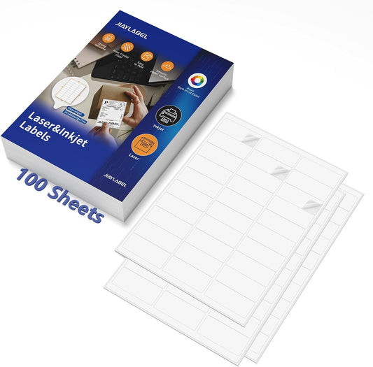 Shipping Label Return Address Mailing Stickers Paper 1" x 2-5/8" for Inkjet Printer 5160 5260 8160 Printing Printable Easy to Peel to Write on Envelope Blank Matte White 8.5 x 11, 100 Sheets