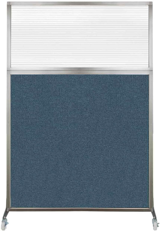 Versare Hush Screen Portable Room Divider with Wheels | Workstation Wall Divider | Freestanding Privacy Hush Panels | Clear Fluted Windows | Fabric Office Divider Screen | Great for Room Separation