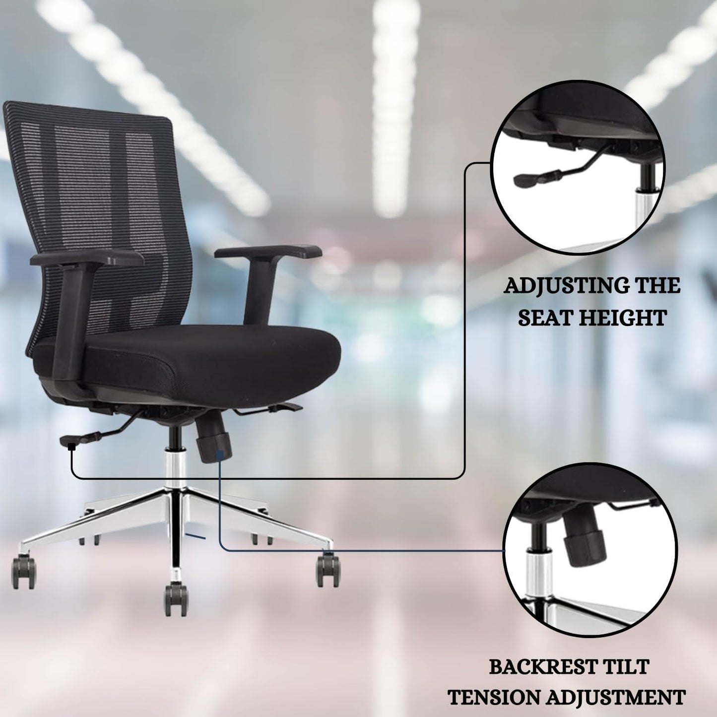 Ergonomic Conference Room Chair Mesh Back with Seat Slide - Adjustable Lumbar Support Computer Desk Chair with Height Adjustable Arms - 5-Star Polished Aluminum Base (Pack of 6)