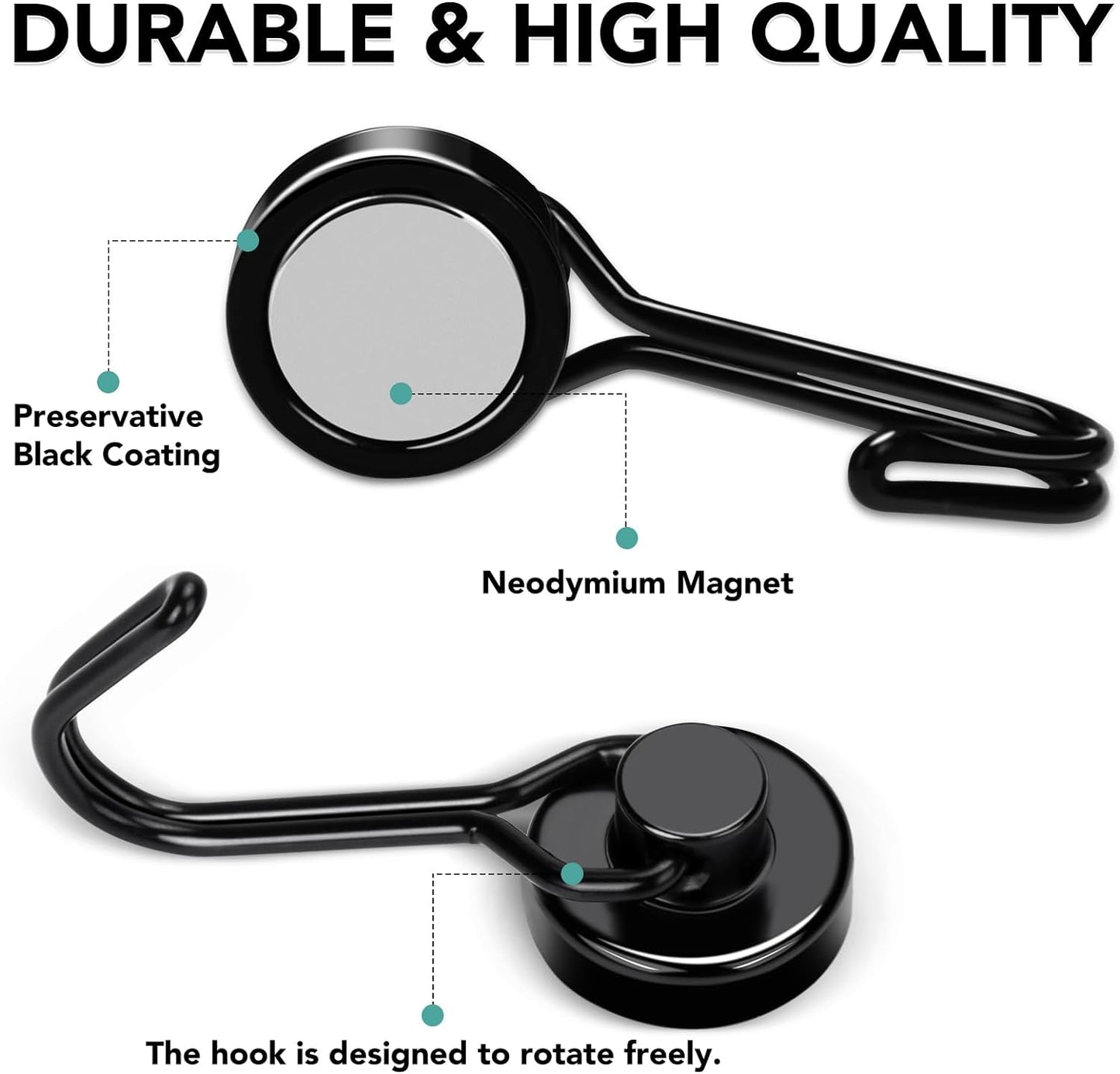 MIKEDE Strong Magnetic Hooks, 40LBS Black Swivel Swing Hooks Heavy Duty, Rare Earth Magnets with for Fridge, Grill Cruise Cabins, Hanging, Kitchen - 28 Pack