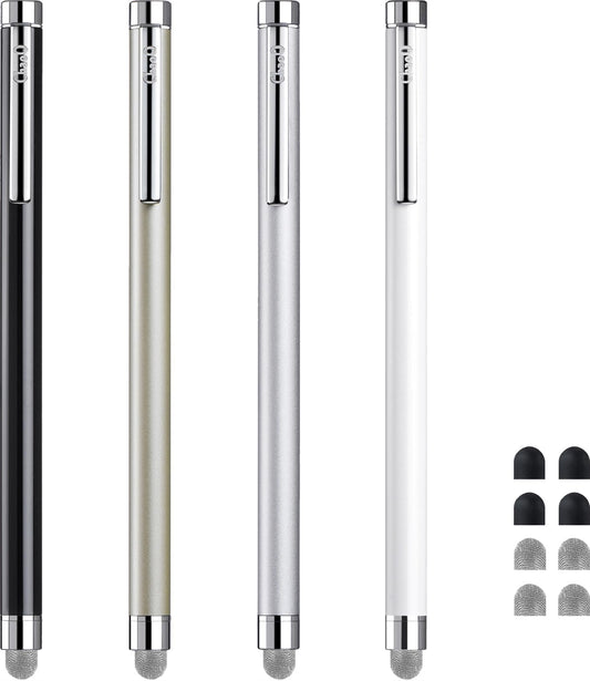 Stylus Pens for Touch Screens, ChaoQ 4 Pcs Mesh Fiber Stylus, with 4 Replaceable Mesh Tips and 4 Replaceable Rubber Tips (Silver, Black, White, Champagne)