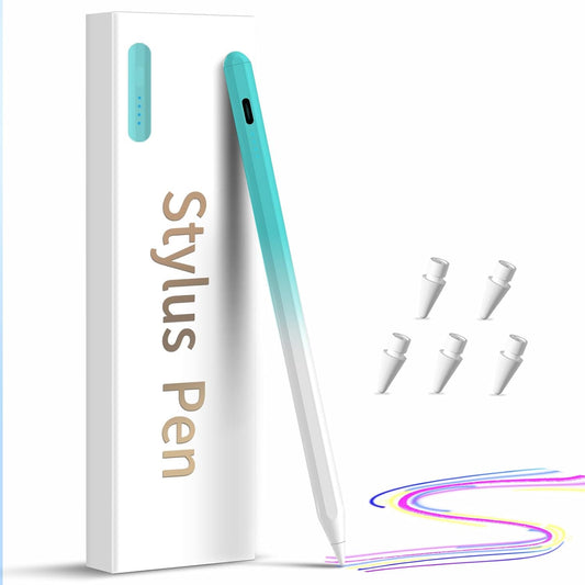 Stylus Pen for iPad,(2018-2025) Fast Charge with Tilt Sensitivity & Palm Rejection iPad Pro 11"/12.9", iPad mini 5/6, iPad Air 3/4/5, 6/7/8/9/10 (White Green)