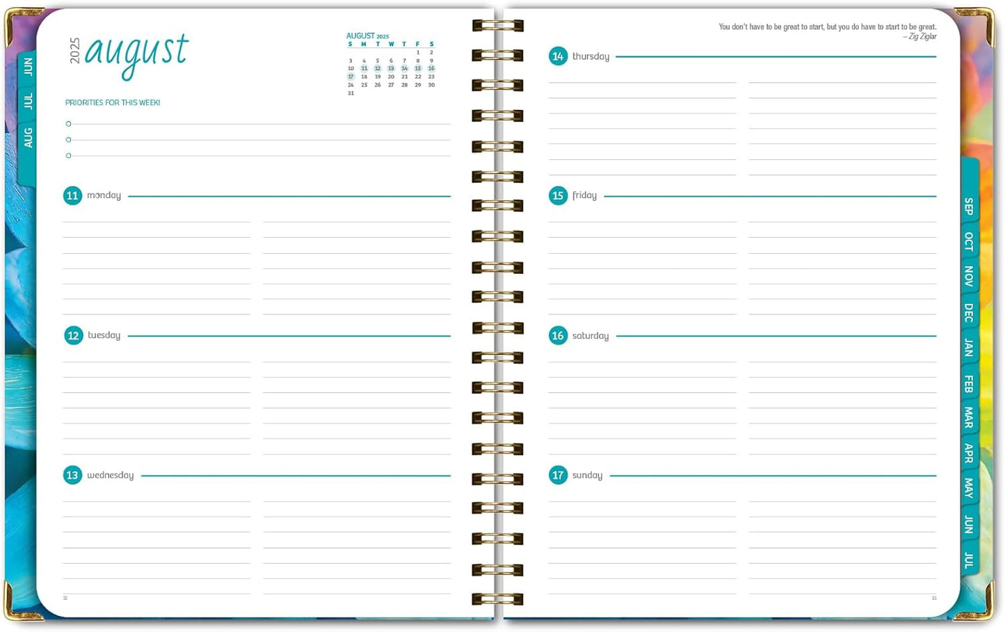HARDCOVER Academic Year 2025-2026 Planner: (June 2025 Through July 2026) 8.5"x11" Daily Weekly Monthly Planner Yearly Agenda. Bookmark, Pocket Folder and Sticky Note Set (Rainbow Petals)