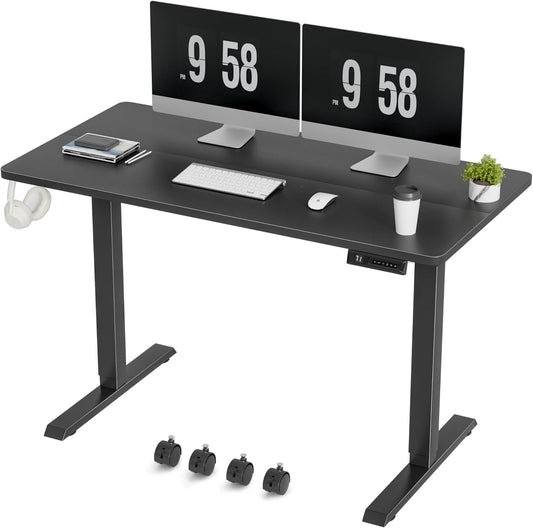 Furmax Electric Standing Desk, 47 x 24 Inches Height Adjustable Desk with Removable Casters, Home Office Computer Desk (Carbon Black)