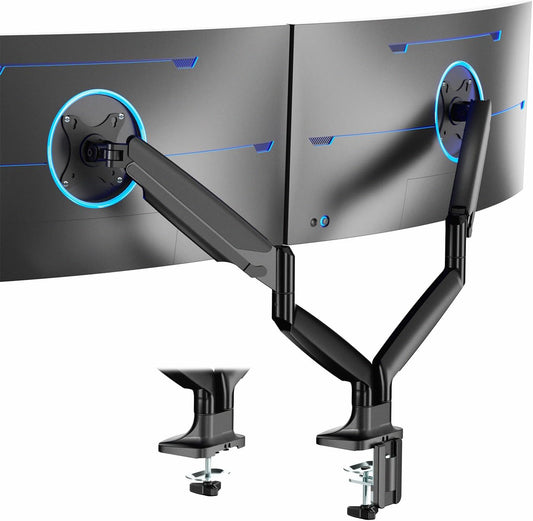 VIVO Premium Aluminum Heavy Duty Dual Monitor Arm for Ultrawide Monitors up to 40 inches and 30 lbs Each, Desk Mount Stand, Pneumatic Height, Max VESA 100x100, Black, STAND-V220Q