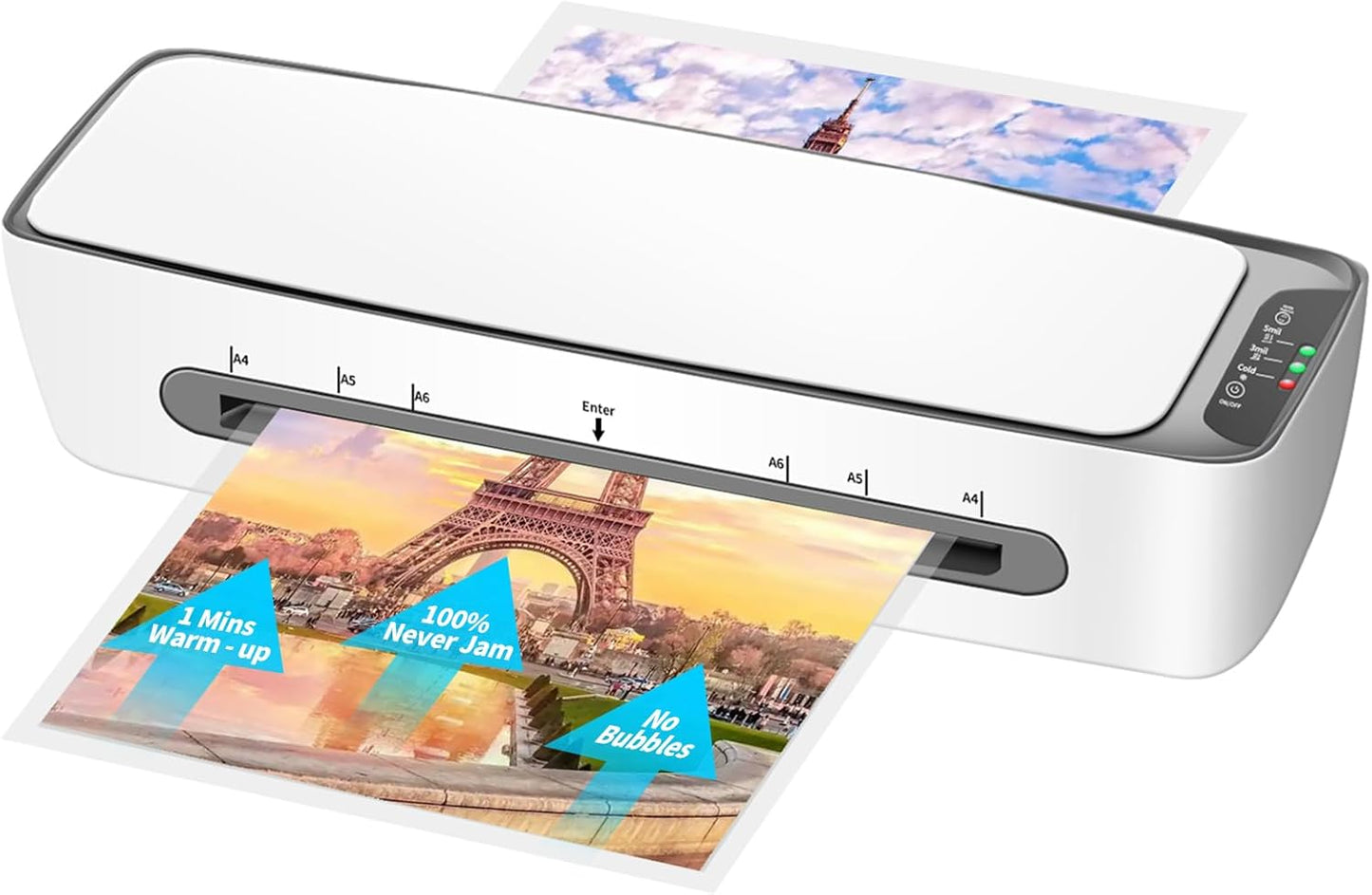 9 Inch Laminator Machine for Documents and Photos, 6 in1 A4 Thermal Laminator Machine with Never Jam Technology, 12 Laminating Sheets, 5 Mil Thick, Use for Home Office School