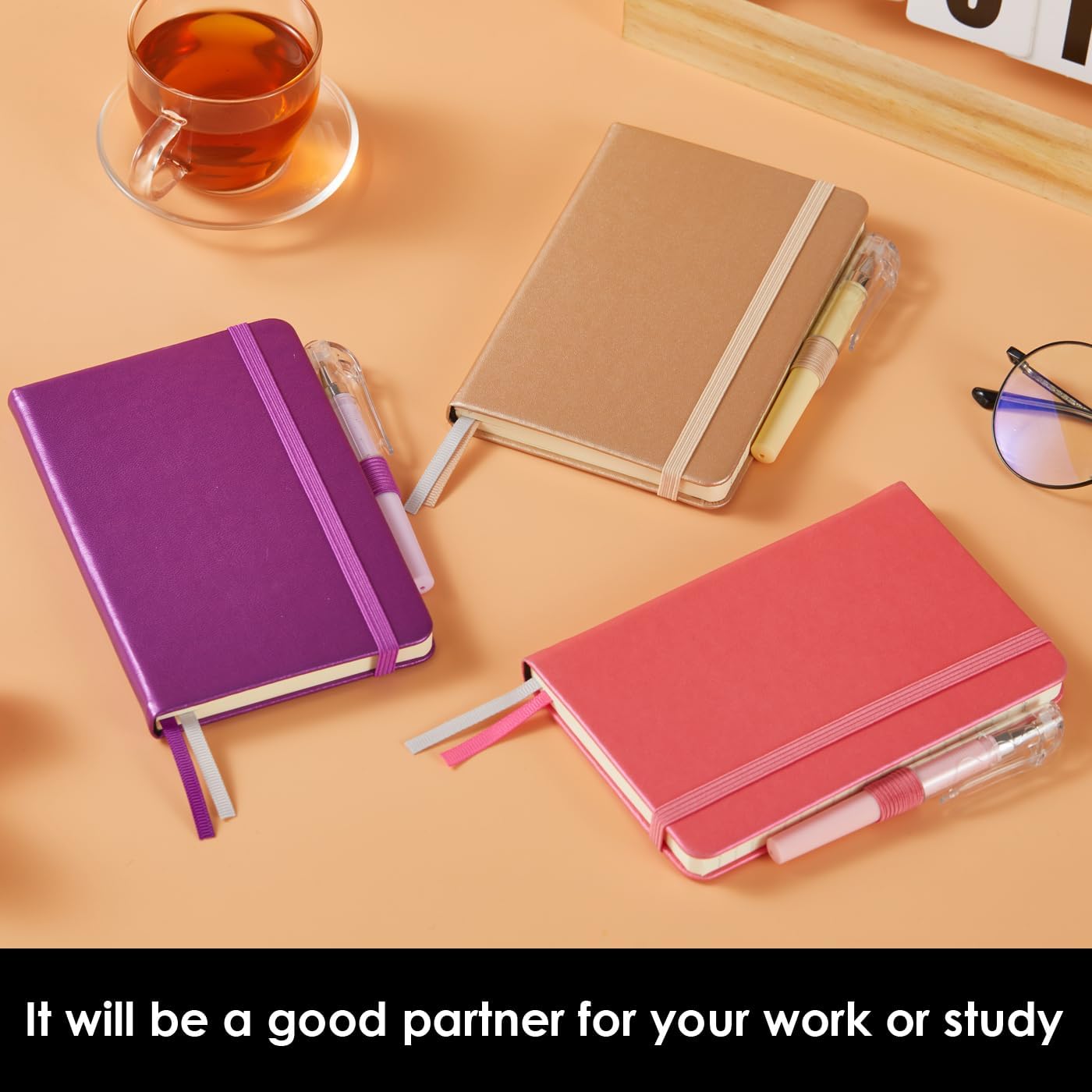 (3 Pack) Pocket Journal Notebook, Small Mini Notepad with Pens for Work, hardcover A6 Notebook 3.7" x 5.7" College Ruled with 100Gsm Premium Lined Paper, Pearlescent Purple