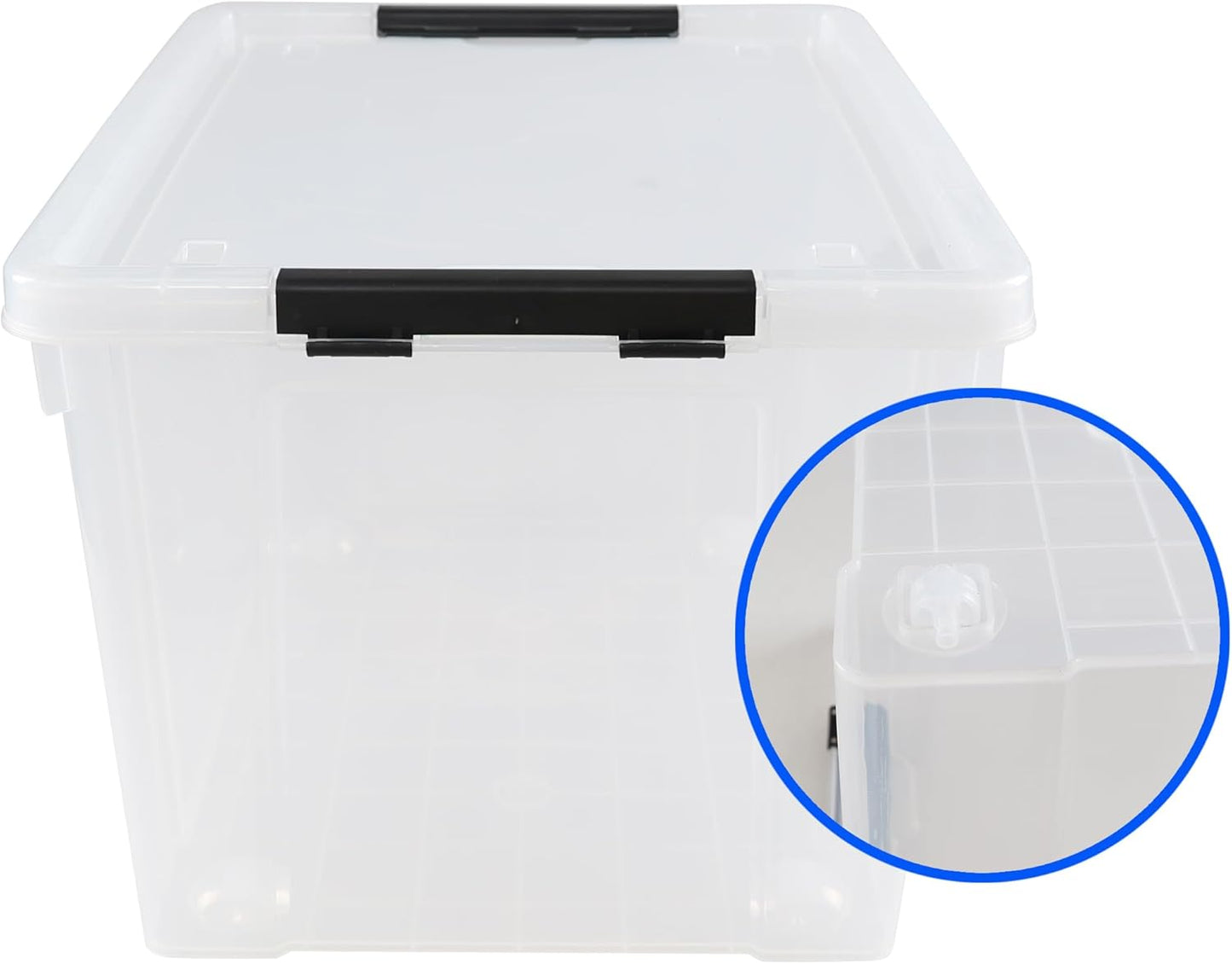 Drephia 4 Pack Clear Latch Storage Bin with Lid and Wheels, 50 L Large Plastic Storage Box