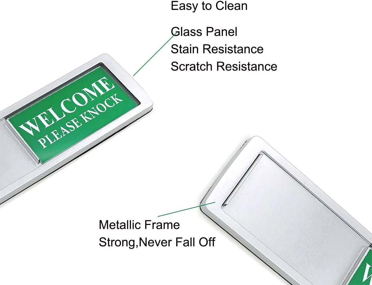 Magnetic Do Not Disturb Sign - Privacy Slider Door Hanger with Non-Scratch Surface, Reversible Indicator for Home Office, Restroom, Hotel, Hospital, Conference Room， 7"x2" Silver.