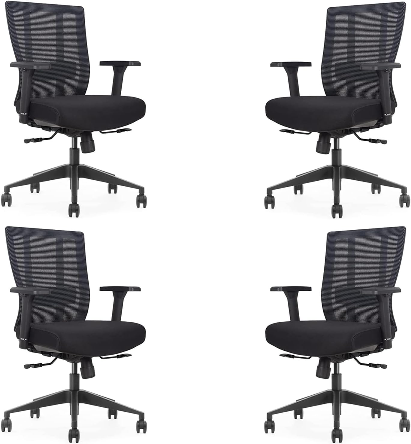 Bitchair Ergonomic Mesh Conference Room Chair - Adjustable Lumbar Support Computer Desk Chair with Height Adjustable Arms - Seat Depth Adjustable Office Chair - (Black) (Pack of 4)
