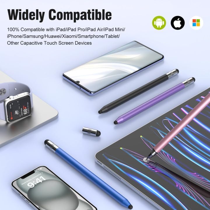 MEKO 3 in 1 Stylus Pens for Touch Screens, High Sensitivity & Precision Capacitive Stylus Pencil for Apple iPad iPhone Tablets Samsung Galaxy All Universal Touchscreen Devices 4 Pack