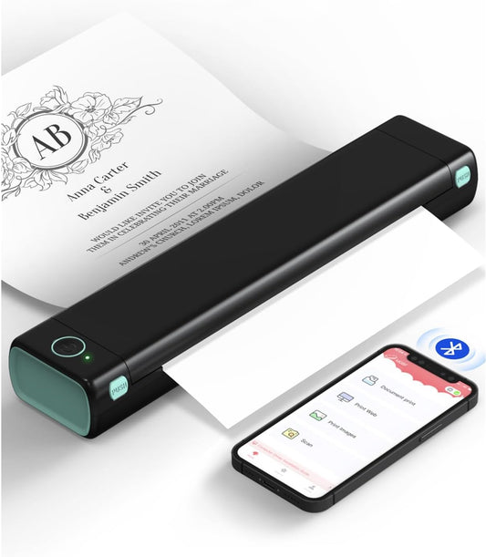 Phomemo Portable Printers Wireless for Travel, M08F Inkless Thermal Printer Support for 8.5"x11" US Letter, Small Bluetooth Printer Compatible with Phone, Laptop for Car, Office, Home Use, School