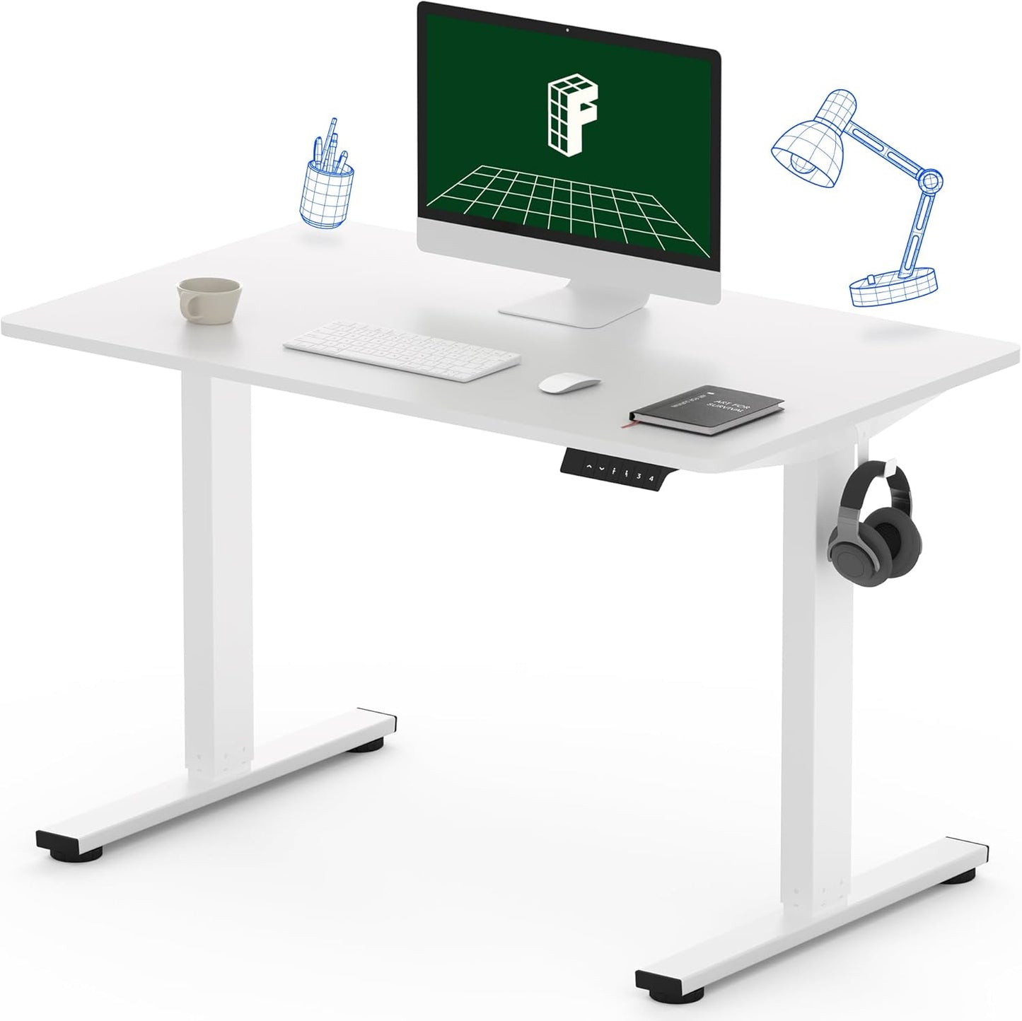 FLEXISPOT One-Piece Electric Standing Desk, 40 x 24 Inches Adjustable Desk with Seamless Desktop, Memory Controller Height Adjustment (White Frame + White Desktop, 2 Packages)