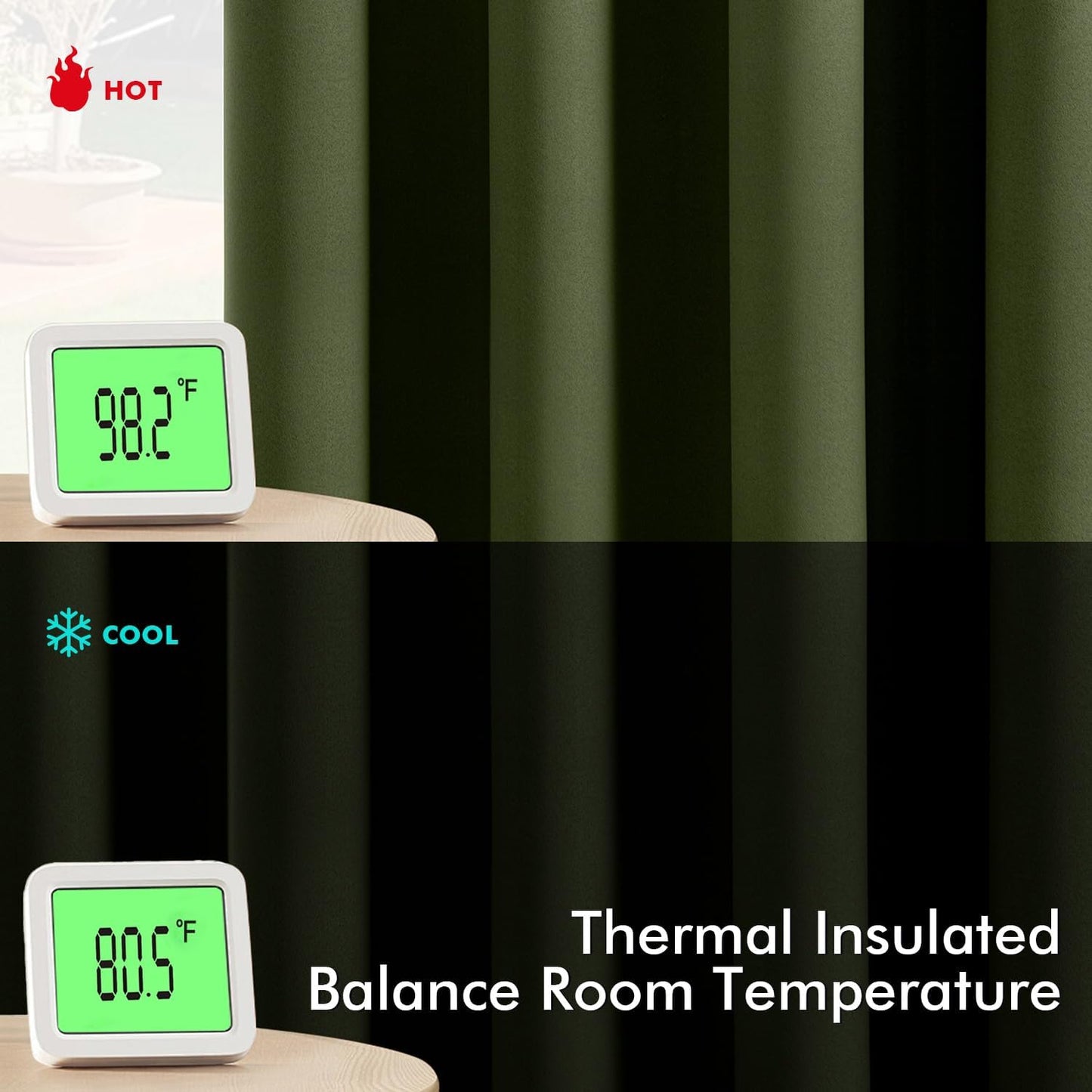 MIULEE Olive Green Blackout Curtains for Bedroom Living Room 90 Inches Long 2 Panels, Thermal Insulated Room Darkening Drapes Solid Grommet Top Noise Reducing Dark Green Window Treatments 40x90 Inch