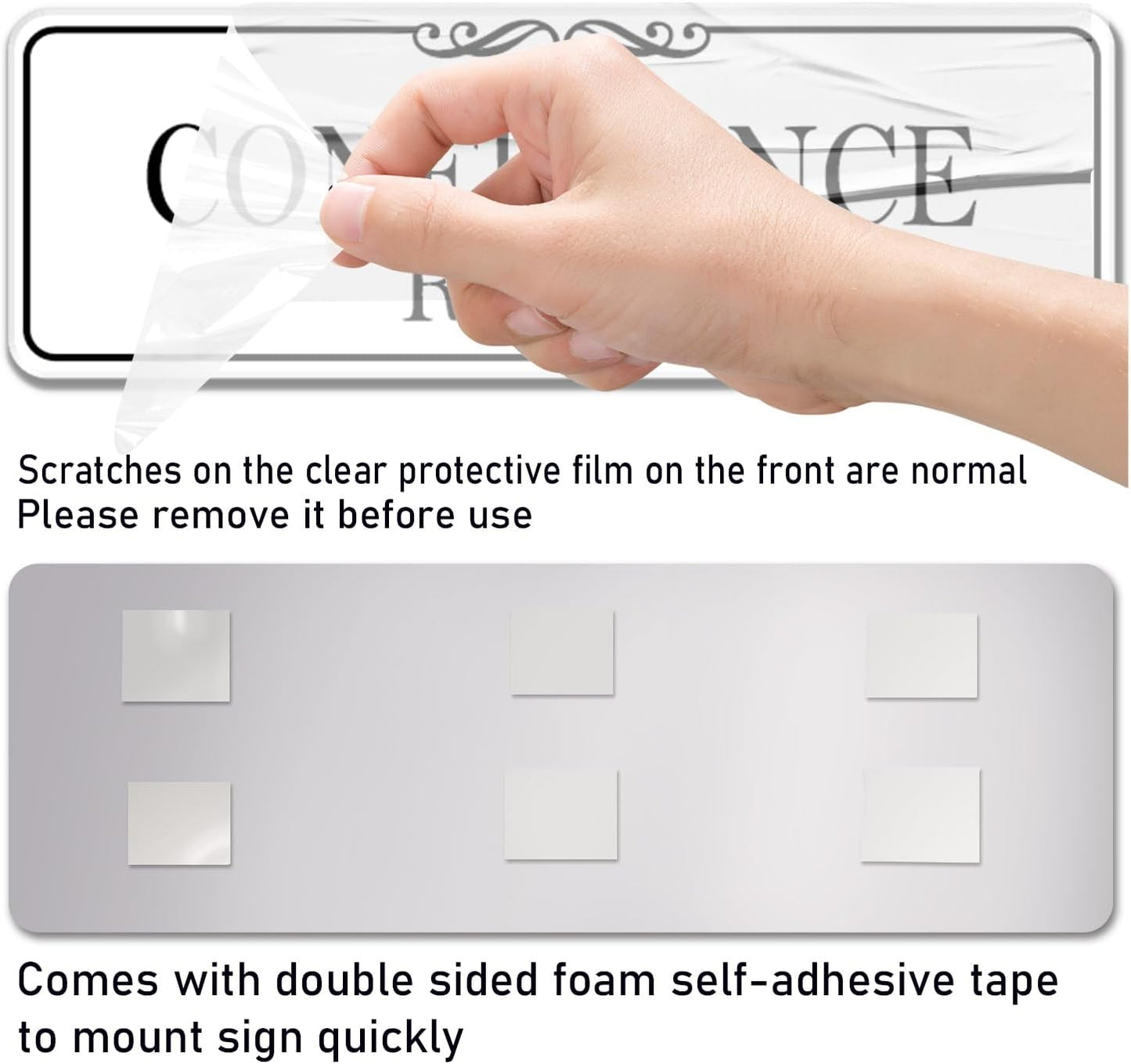 9x3 Inch Conference Room Sign, Acrylic Self-stick Door Wall Signage (Elegant White)