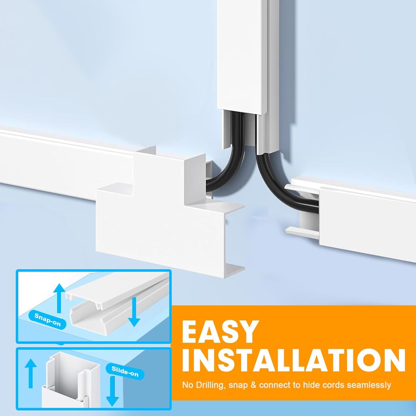 Cord Hider, RAZCC 315 Inch Cable Cover Raceway Kit for Cable Management, Wire Covers for Cords, Cord Covers for Wires on Wall, Simple and Easy Installation, 20 Pack Wire Hider, White