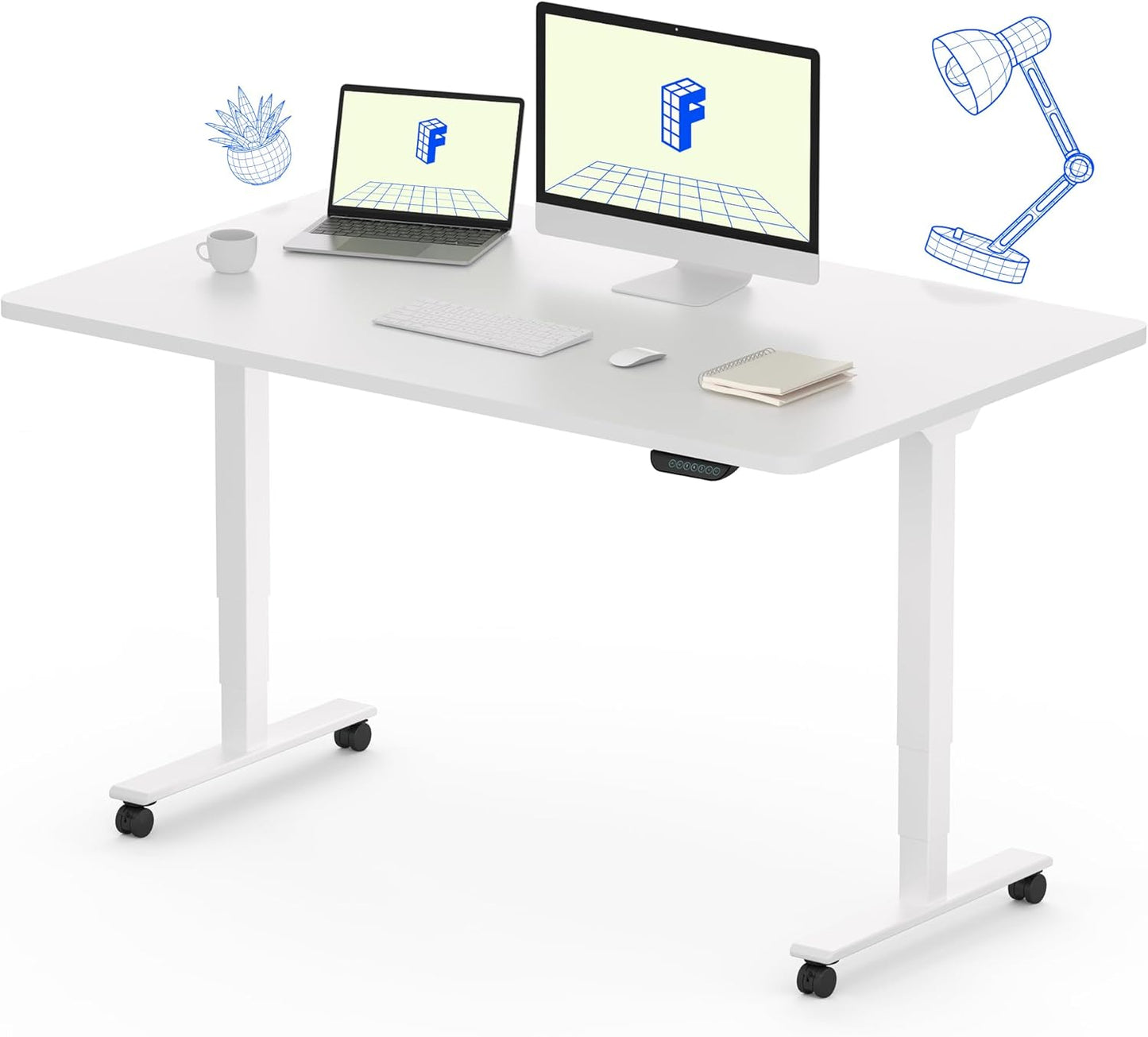 FLEXISPOT E6 MAX Dual Motor 3 Stages Standing Desk 48x30 Inch Whole-Piece Board Electric Height Adjustable Stand Up Desk 150KG Load Capacity(White Frame + White Desktop)