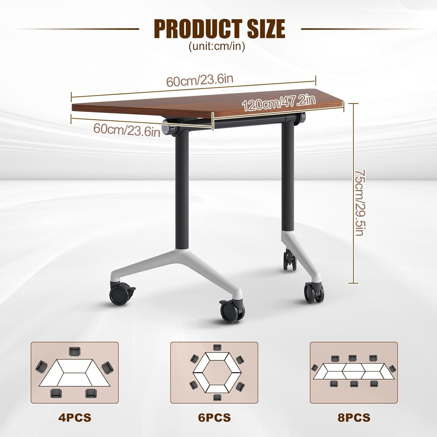 Conference Table, Folding Conference Desk Modern White, Seminar Table with Wheels, 2-10 People for Office, Meeting Break Room (4, 1915TXH, 47IN)
