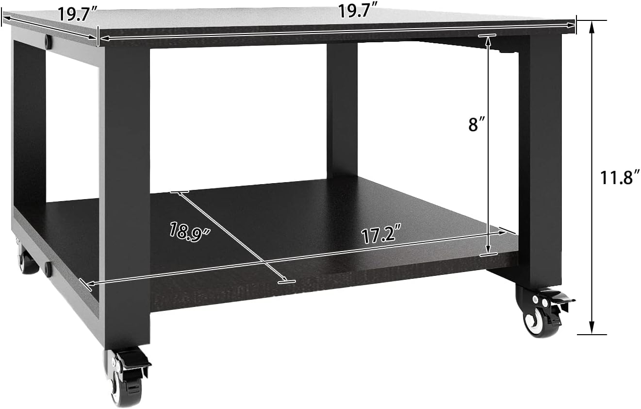 Natwind 2 Tiers Office Movable Laser Printer Copier Stand Cart Under Desk Heavy Duty Dark Brown Rolling Table with Storage Floor-Standing Holder on Wheels Fax Paper Organizer Shelf for Home (Black)