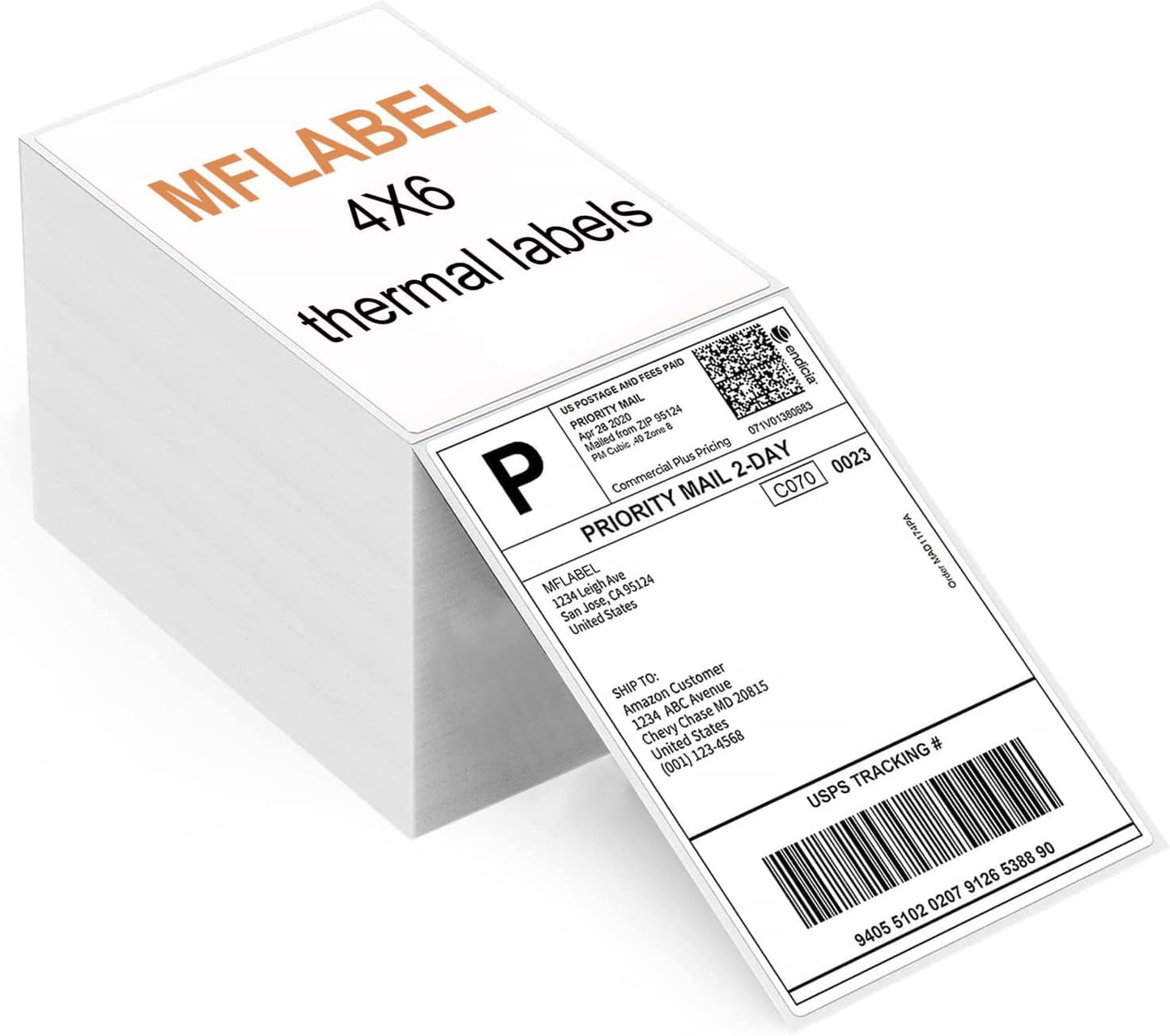 MFLABEL Fanfold 4" x 6" Direct Thermal Labels White Perforated Shipping Label,48 Stacks,Total 48000 Labels