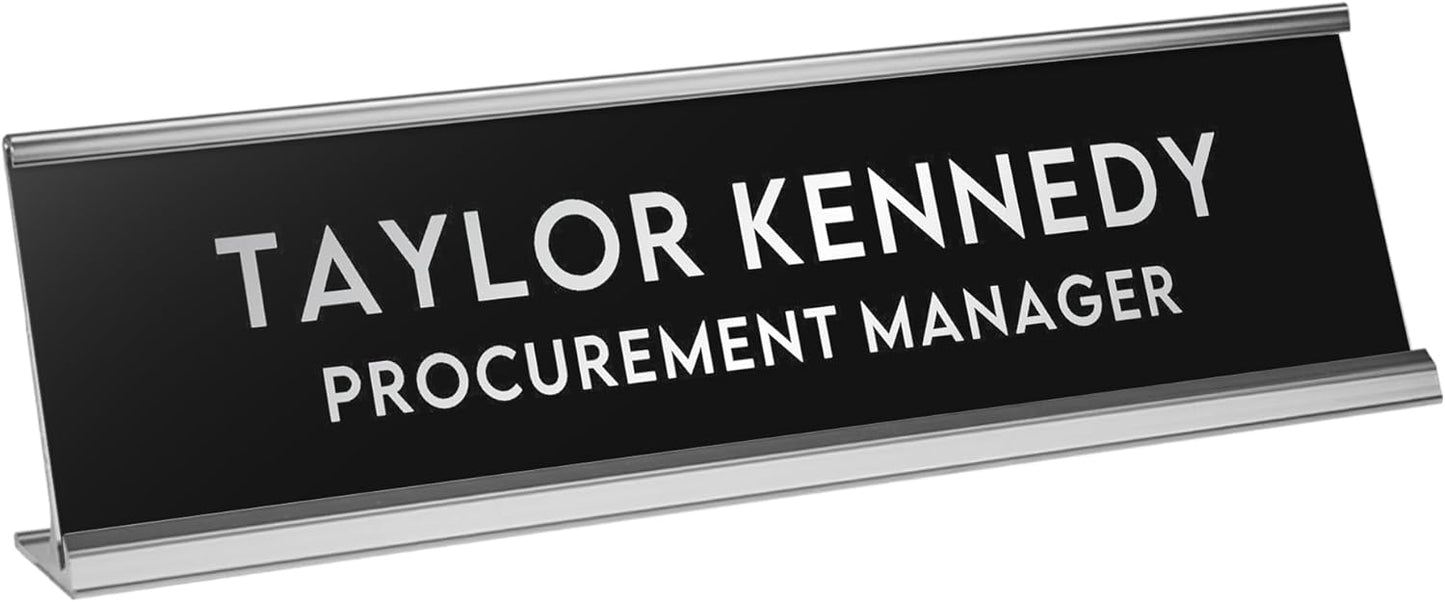 Custom Engraved Desk Plate | Personalized with your Name and Title | Perfect Decor for Office, Business, or Home | Multiple Font and Color Options | 2x8" or 2x10" (Black w/Silver Letters, 2x10")