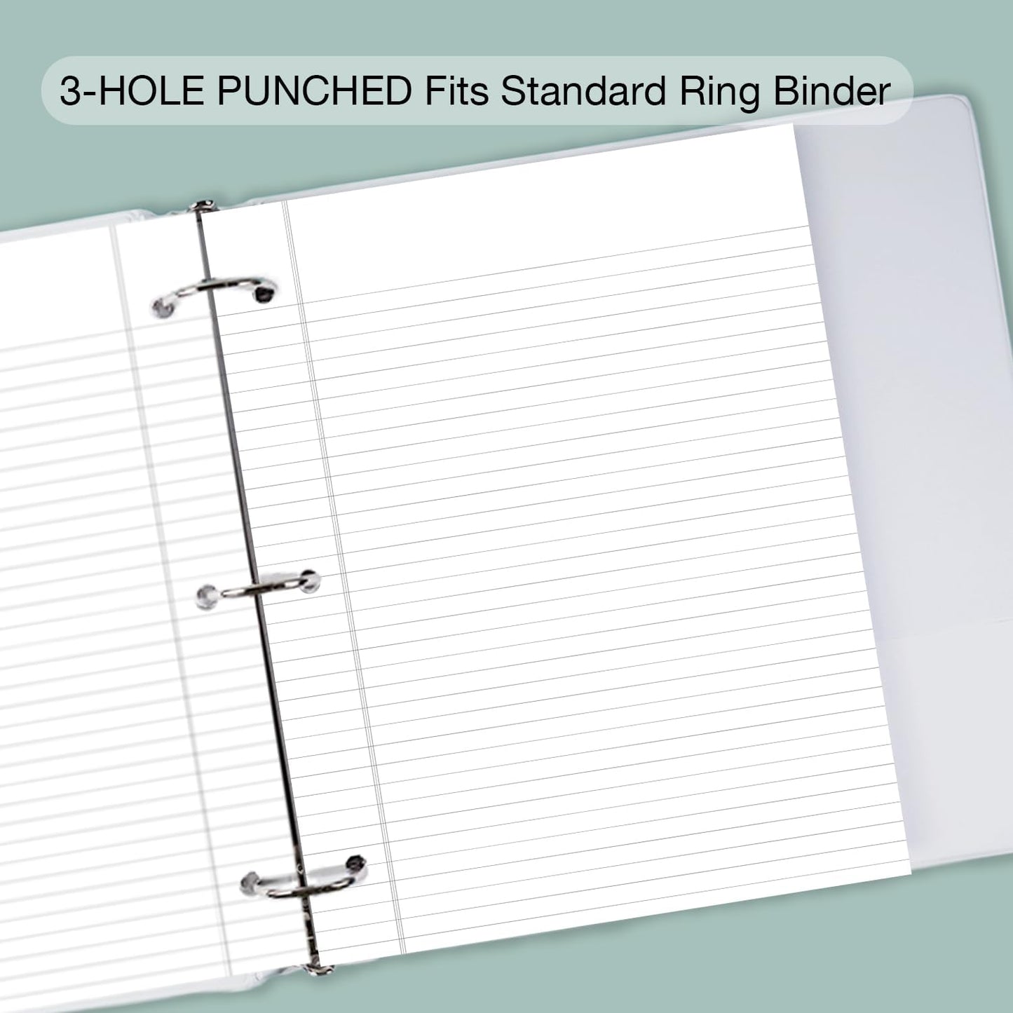 POPRUN Loose Leaf Paper, 8.5" x11" Wide Ruled, 100GSM / AA Grade Bulk Lined Filler Sheets, 3 Hole Punched for Binder Notebook, Office School Supplies, 1 Pack (100 Sheets)