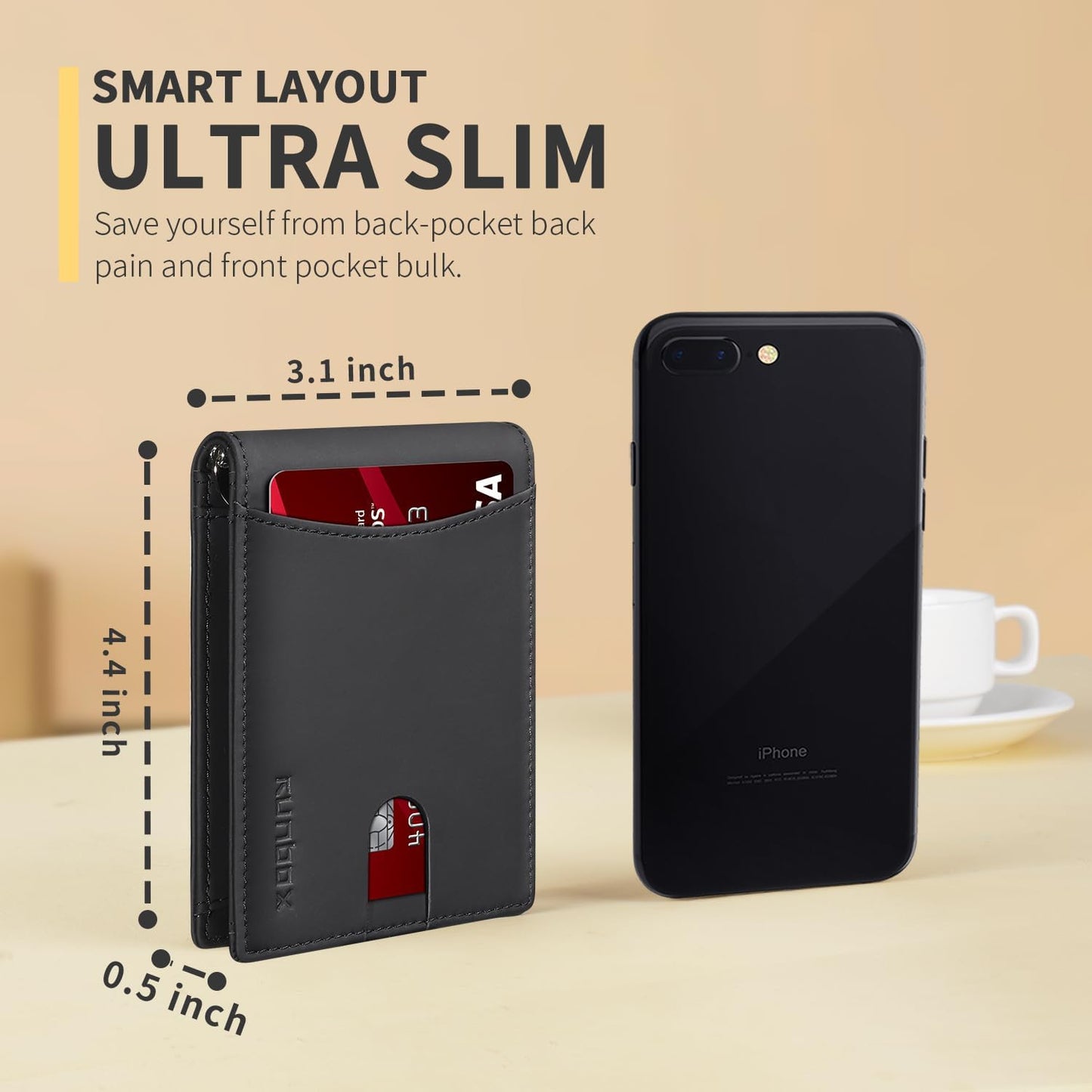 Slim Money Clip Wallets for Men RFID Blocking 11 Card Holder Minimalist Small Thin Carbon Leather Bifold Mens Front Pocket Wallet Gift Box