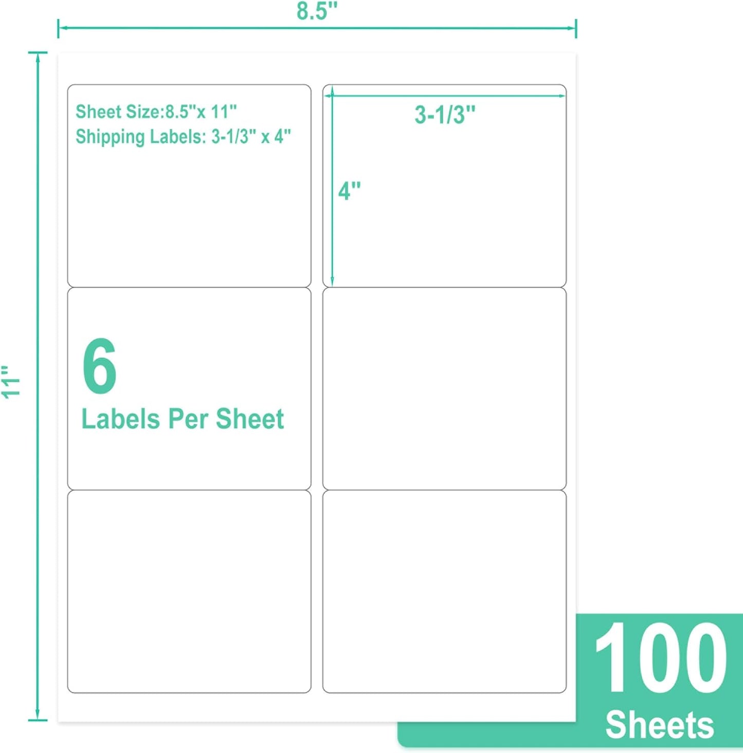 L LIKED 3-1/3" x 4" 600 Labels, Printable White Sticker Labels, Laser/Inkjet Printing - Matte, 100 Sheets
